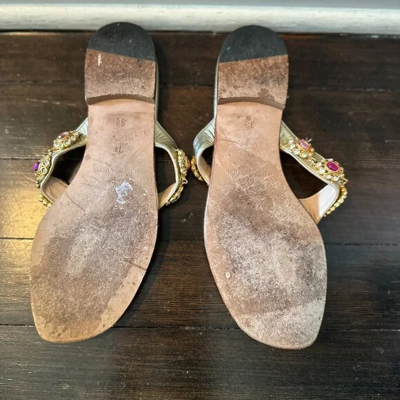 Manolo Blahnik Gold Leather Jeweled Flats - sz 38 (runs small - best for a 37) - Picture 7 of 10